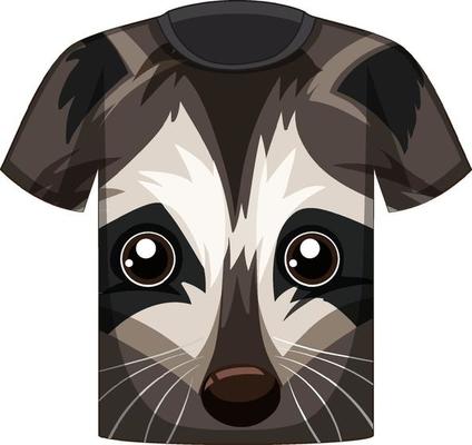 Front of t-shirt with face of raccoon pattern