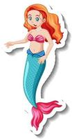 A sticker template with cute mermaid cartoon character vector