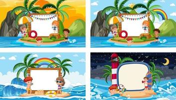 Set of different tropical beach scenes with blank banner vector