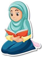 A sticker template with Muslim girl praying cartoon character vector