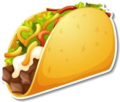 Taco with vegetable and meat sticker on white background vector