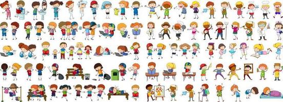 Set of different doodle kids cartoon character vector