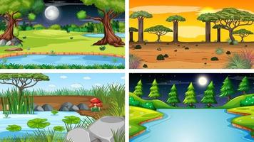 Four different scene of nature park and forest vector