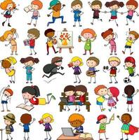 Set of different doodle kids cartoon character vector