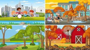 Set of different nature scenes background in cartoon style vector