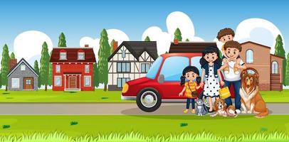 Street outdoor scene with happy family vector