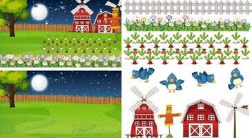 Farm element set isolated with farm scence vector