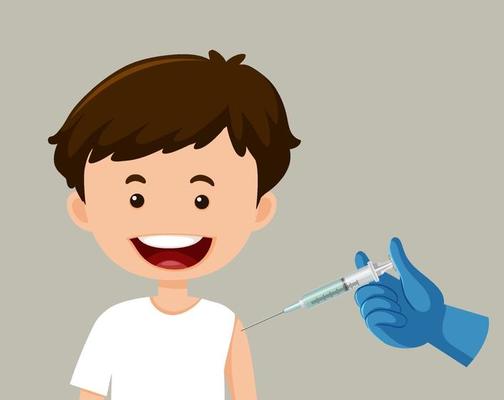 Cartoon character of a boy getting a vaccine