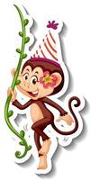 A sticker template with a monkey wearing party hat vector