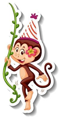 A sticker template with a monkey wearing party hat