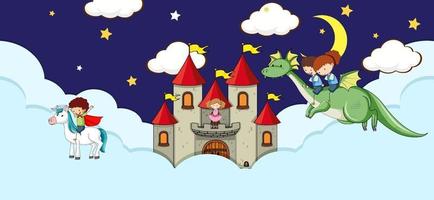 Scene with fantasy castle on the cloud at night vector