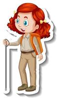 Girl in safari outfit cartoon character sticker vector