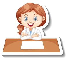 Girl in scientist outfit writing on empty desk vector