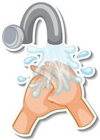 A sticker template of hands with water tap isolated vector