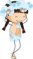 A girl take a shower with bubbles cartoon character vector