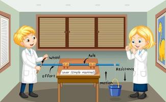 Wheel and axle experiment with scientist kids vector