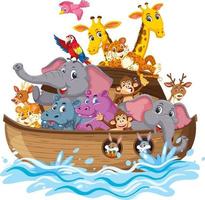 Animals on Noah's ark with sea wave isolated on white background vector