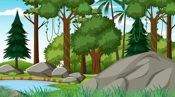 Forest at daytime scene with various forest trees vector