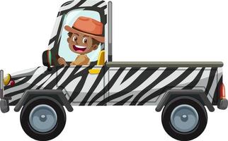 Zoo concept with driver man drives pick-up car isolated vector