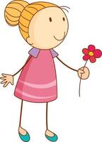 A doodle kid holding flower cartoon character isolated vector