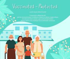 Ilustración de vector de plantilla de banner de familia entera de vacunación