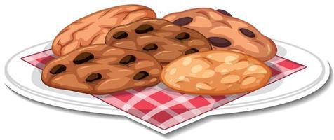 Chocolate chip cookies in plate sticker on white background vector