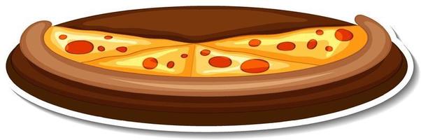 Pizza on wooden tray sticker on white background vector