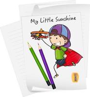 Sketch little kids cartoon character on paper isolated vector