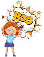 BOO word on bomb explosion with a girl cartoon character isolated vector