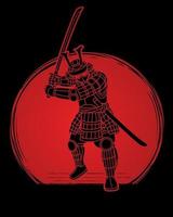 Silhouette Samurai Warrior with Sword Ready to Fight Action vector