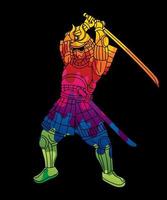 guerrero samurai con acción de espada vector