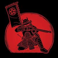 guerrero samurai con acción de pistola vector