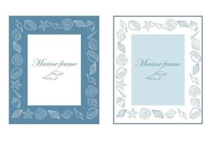 Set of rectangular marine frames with seashells vector illustration