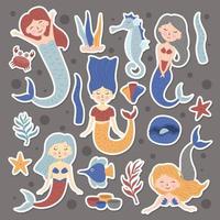 Set Of Cute Mermaids Stickers vector