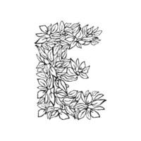 Illustration of hand drawn letter S. Black and white floral vector