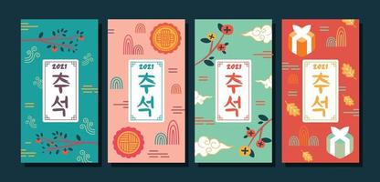 diseño de conjunto de tarjetas chuseok vector