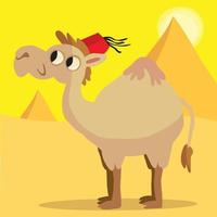 A camel wearing a fez hat in the sunny desert vector