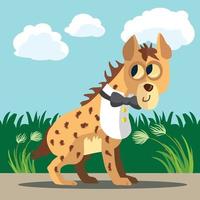 Hyena in shirt front and bow tie in front of reeds and grass vector