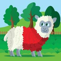 Sheep wearing a red woolly jumper vector