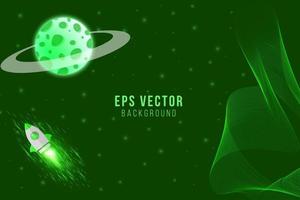 Green planet background vector meteor asteroid rocket plane galaxy