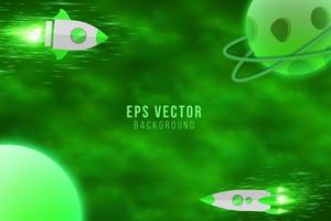 Green planet background vector meteor asteroid rocket plane galaxy