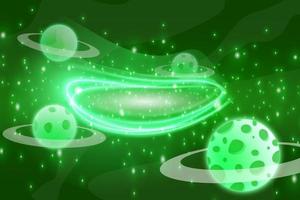 Green planet background vector meteor asteroid rocket plane galaxy