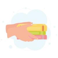 hands holding pile of books vector