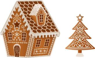 solated christmas gingerbread house and tree vector