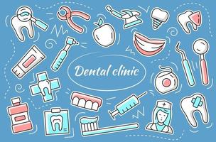 Dental clinic - sticker set. Vector elements and objects dentistry.