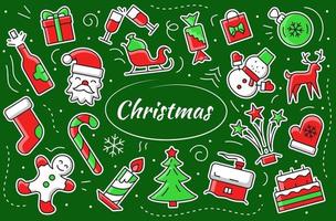 Christmas sticker set. New Year vector elements and objects.