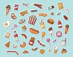 Vector collection of fast food stickers.