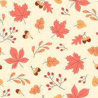 Autumn seamless pattern of orange leaves, acorns and branches