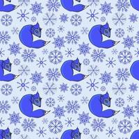 Cute sleeping Fox in the winter with snowflakes. Seamless pattern. vector