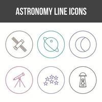 conjunto de iconos de vector de línea de astronomía única